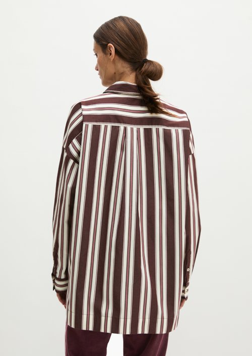 Oversized striped poplin blouse — Dark Red