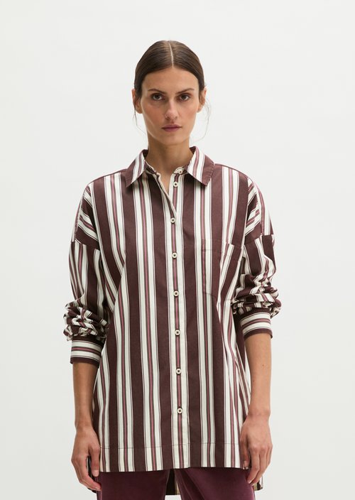 Oversized striped poplin blouse — Dark Red