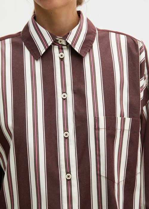 Oversized striped poplin blouse — Dark Red