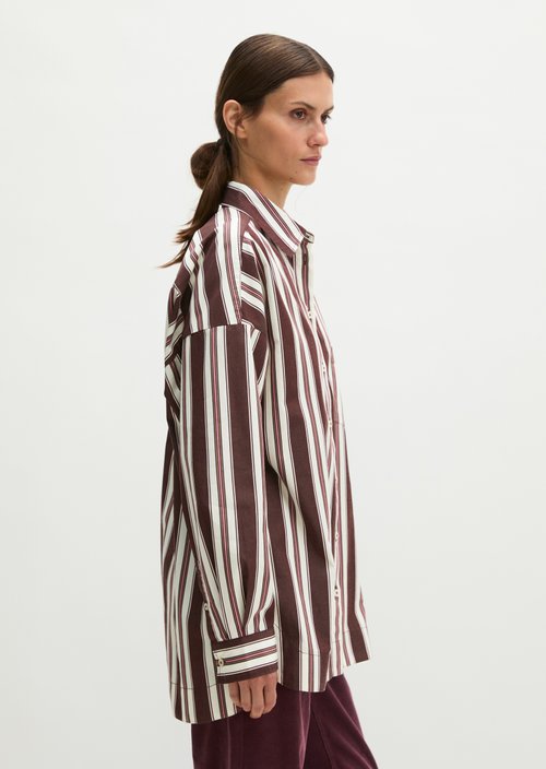 Oversized striped poplin blouse — Dark Red