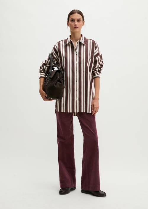 Blouse en popeline rayée oversized Dark Red en vue de face