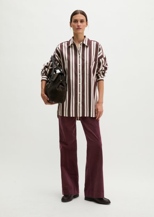 Oversized striped poplin blouse — Dark Red