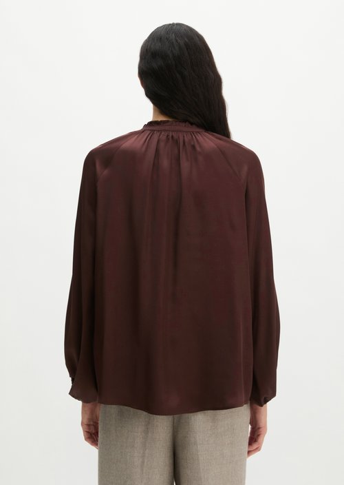 Relaxed-Fit Satin Boho Blouse — Black Cherry