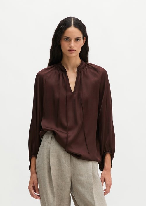 Relaxed-Fit Satin Boho Blouse — Black Cherry