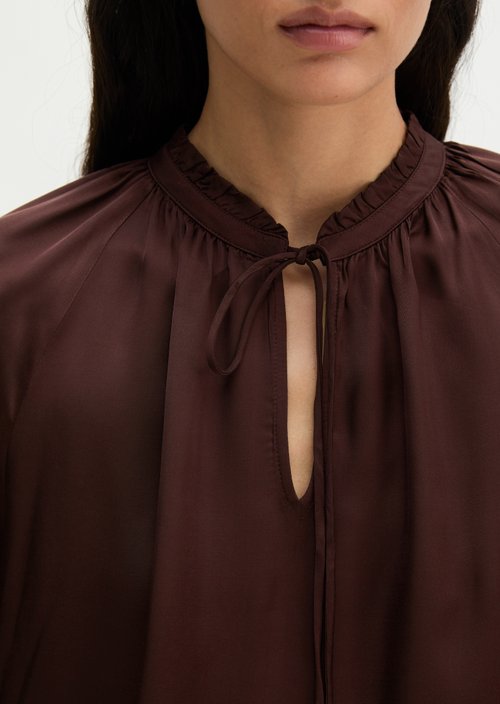 Relaxed-Fit Satin Boho Blouse — Black Cherry