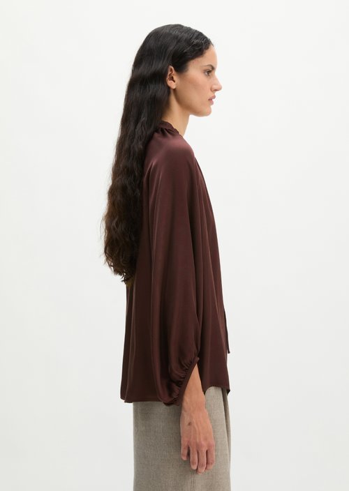 Relaxed-Fit Satin Boho Blouse — Black Cherry