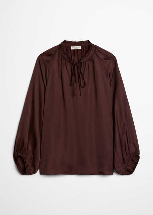 Relaxed-Fit Satin Boho Blouse — Black Cherry