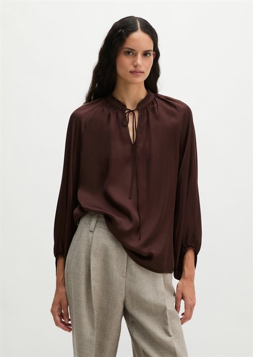 Relaxed-Fit Satin Boho Blouse — Black Cherry