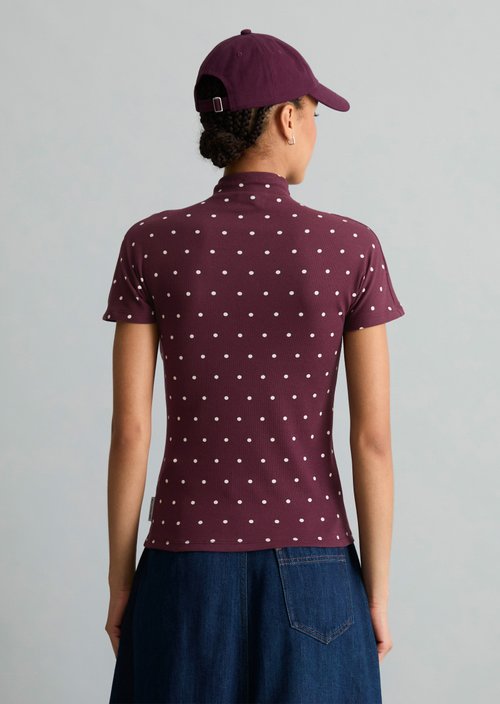 Slim-Fit Ribbed Jersey Top — Dark Red