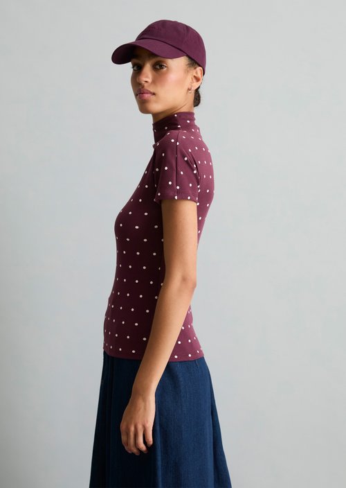 Slim-Fit Ribbed Jersey Top — Dark Red