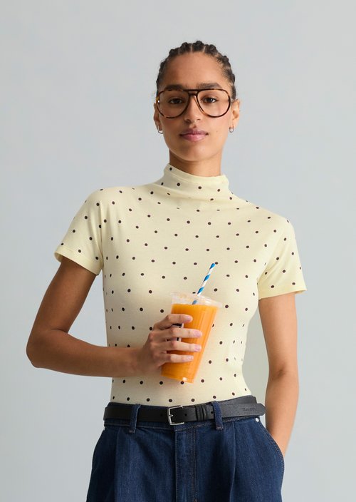 Slim-Fit Ribbed Jersey Top — Light Yellow