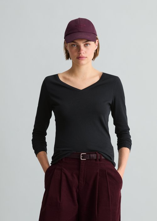 Slim-fit long-sleeve shirt — Black