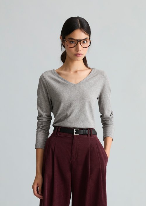 Slim-fit long-sleeve shirt — Stone Melange