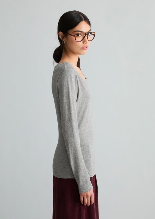 Slim-fit long-sleeve shirt — Stone Melange