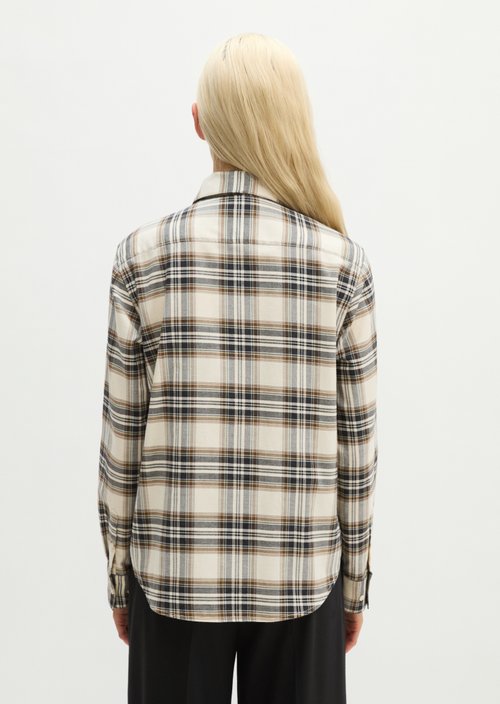 Relaxed Checkered Bow-Tie Blouse — Offwhite