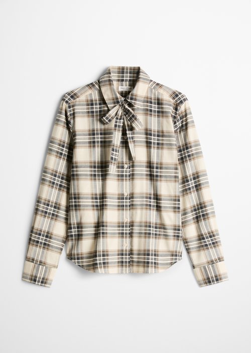 Relaxed Checkered Bow-Tie Blouse — Offwhite