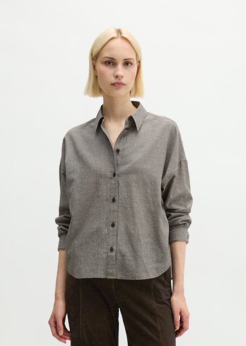 Oversized Seersucker Blouse — Medium Brown