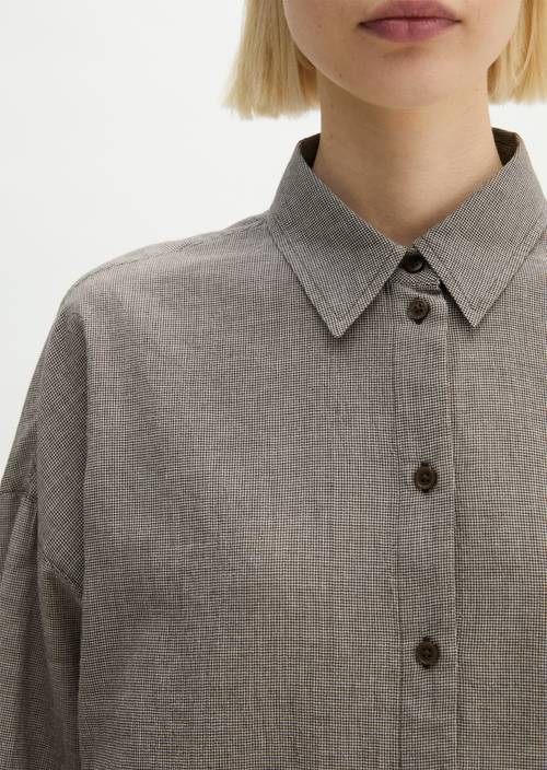 Oversized seersuckerblouse Medium Brown in detailaanzicht