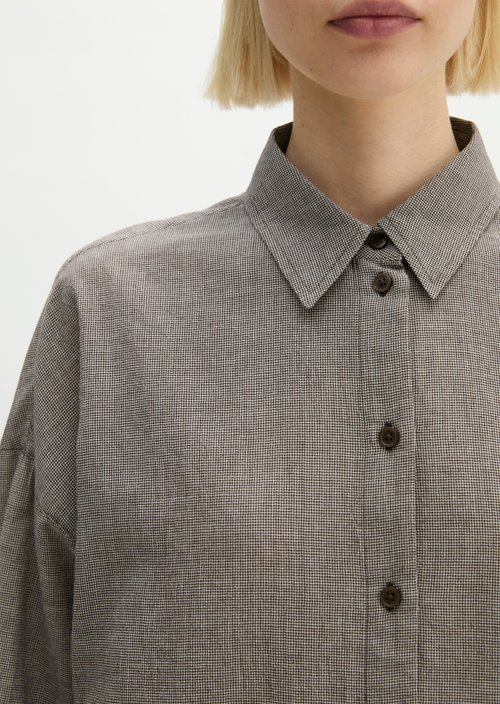 Oversized Seersucker Blouse — Medium Brown