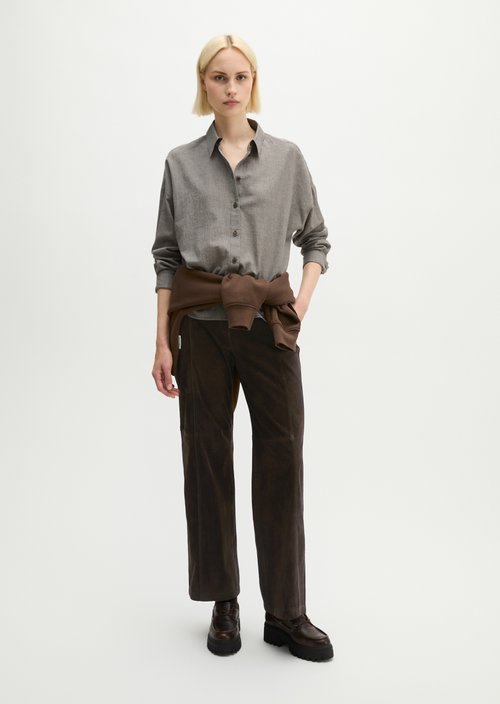 Oversized Seersucker Blouse — Medium Brown