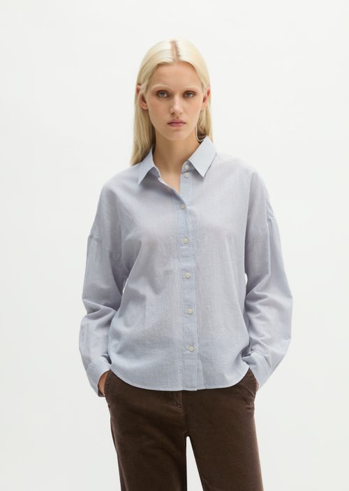Oversized Seersucker Blouse — Light Blue