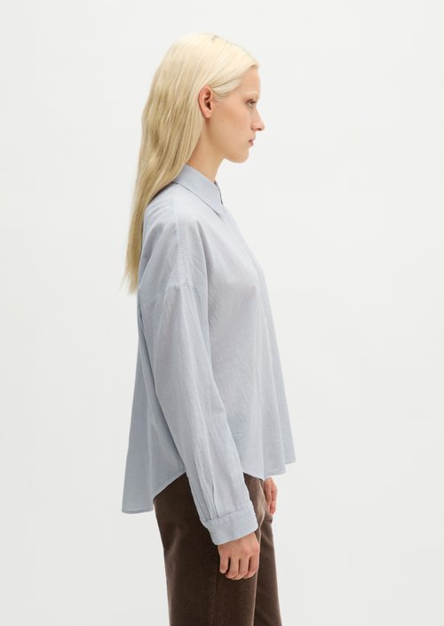 Oversized Seersucker Blouse — Light Blue