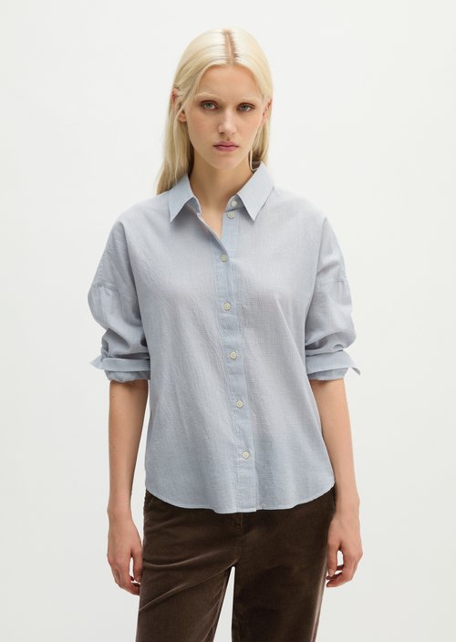 Oversized Seersucker Blouse — Light Blue