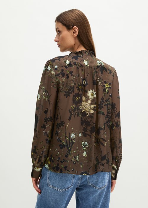 Ruffled Blouse, Regular Fit — Dark Brown