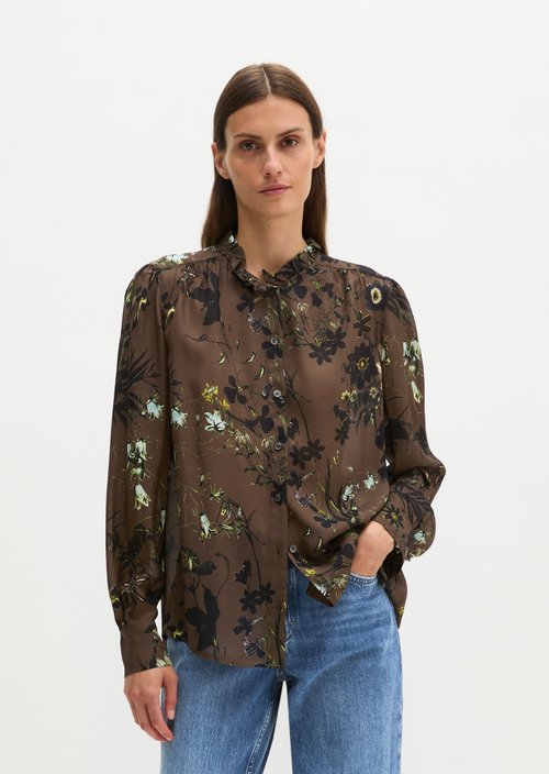 Ruffled Blouse, Regular Fit — Dark Brown