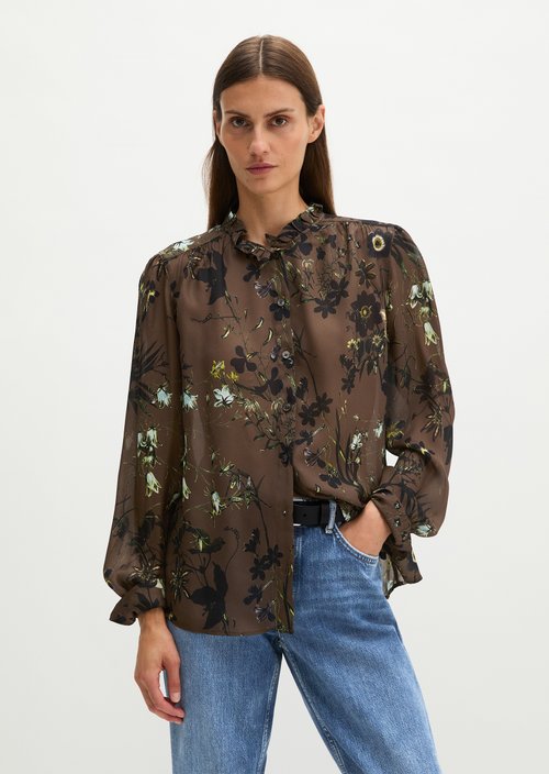 Ruffled Blouse, Regular Fit — Dark Brown