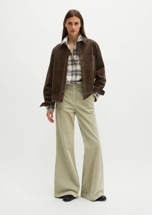 Regular-Fit Cord Blouse Burnt Coffee in front view