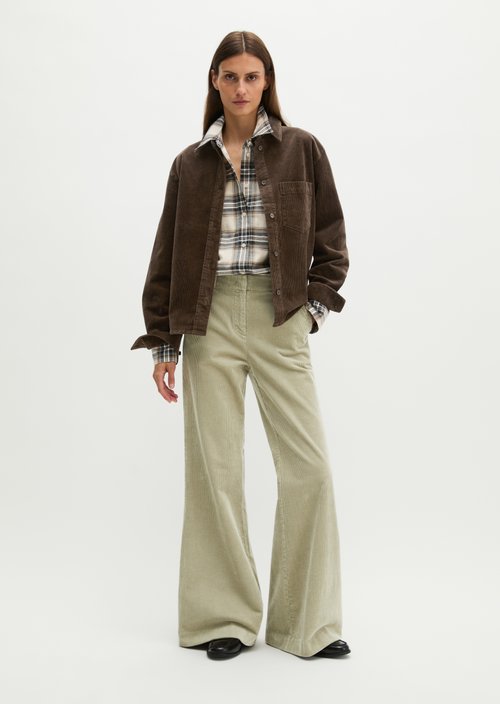 Regular-Fit Cord Blouse — Burnt Coffee