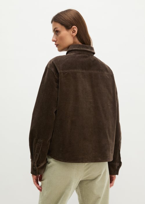 Regular-Fit Cord Blouse — Burnt Coffee