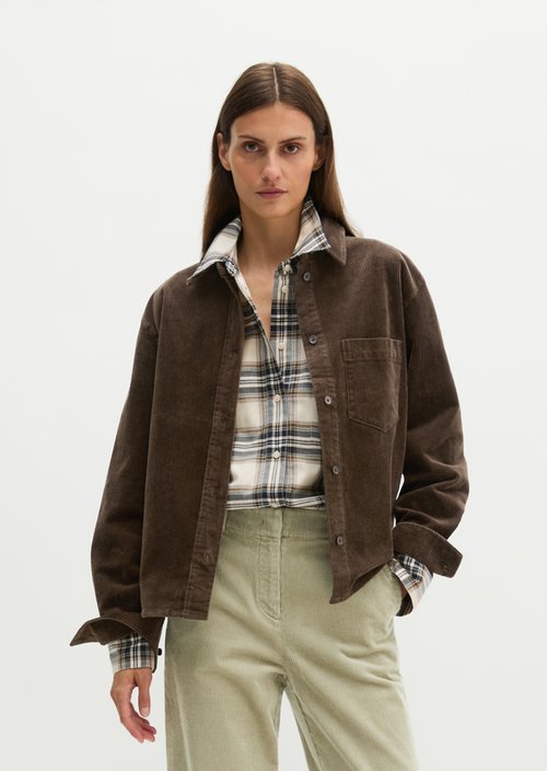 Regular-Fit Cord Blouse — Burnt Coffee