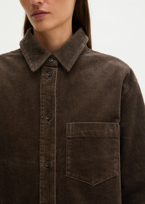 Regular-Fit Cord Blouse — Burnt Coffee