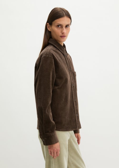 Regular-Fit Cord Blouse — Burnt Coffee