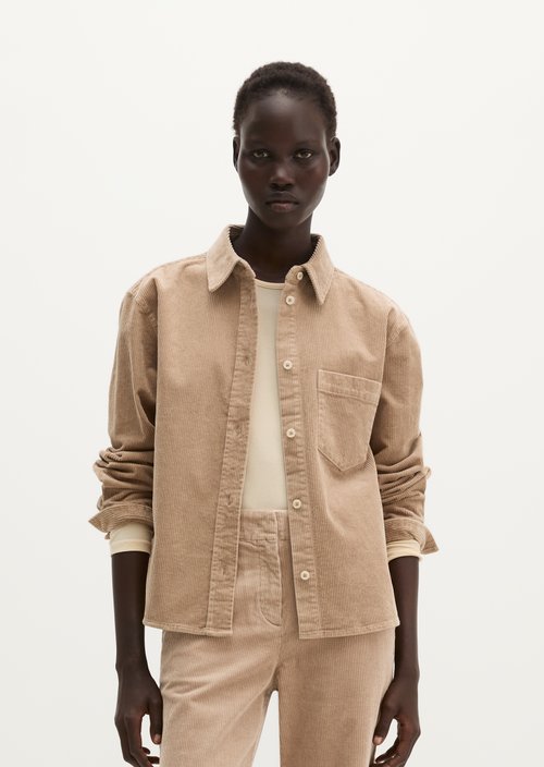 Regular-Fit Cord Blouse — Earthy Taupe