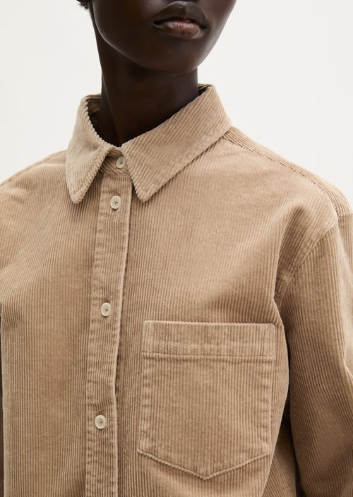 Regular-Fit Cord Blouse — Earthy Taupe