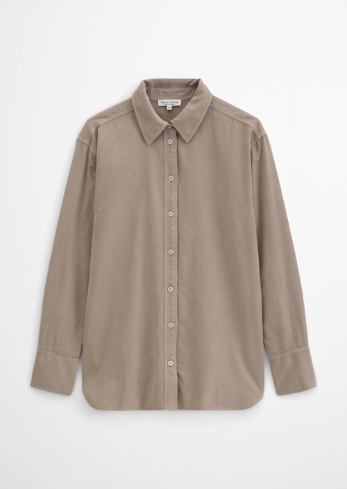 Oversized Long-Sleeve Fine-Cord Blouse — Earthy Taupe