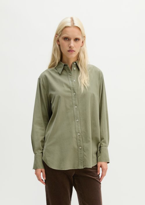 Oversized Long-Sleeve Fine-Cord Blouse — Smooth Sage