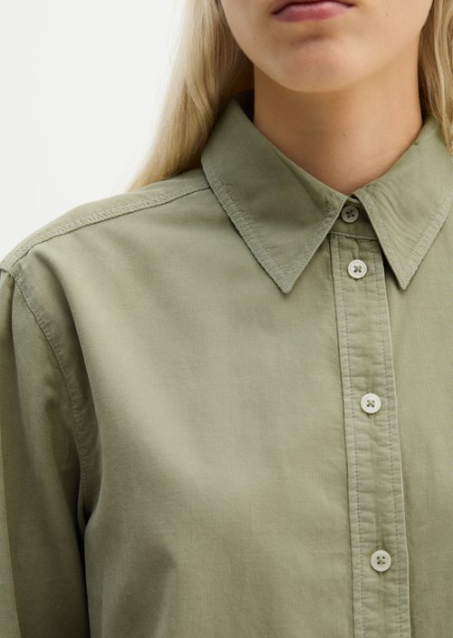 Oversized Long-Sleeve Fine-Cord Blouse — Smooth Sage