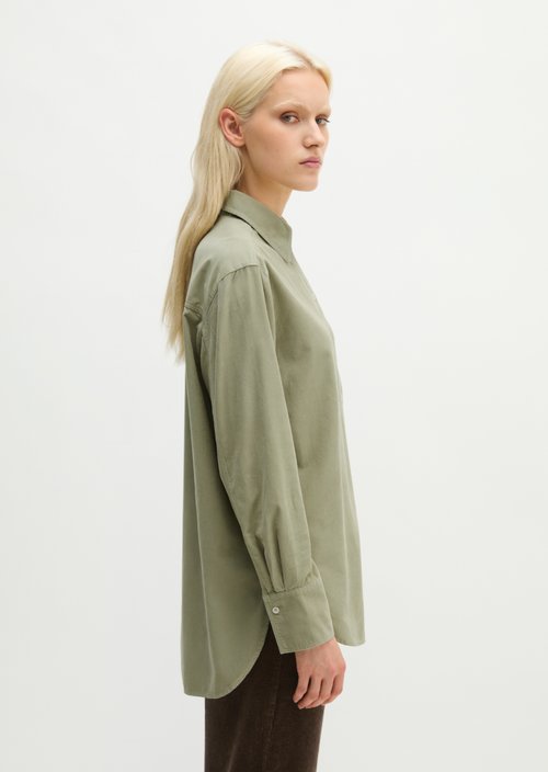 Oversized Long-Sleeve Fine-Cord Blouse — Smooth Sage