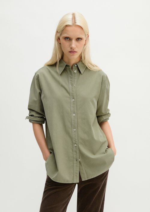 Oversized Long-Sleeve Fine-Cord Blouse — Smooth Sage