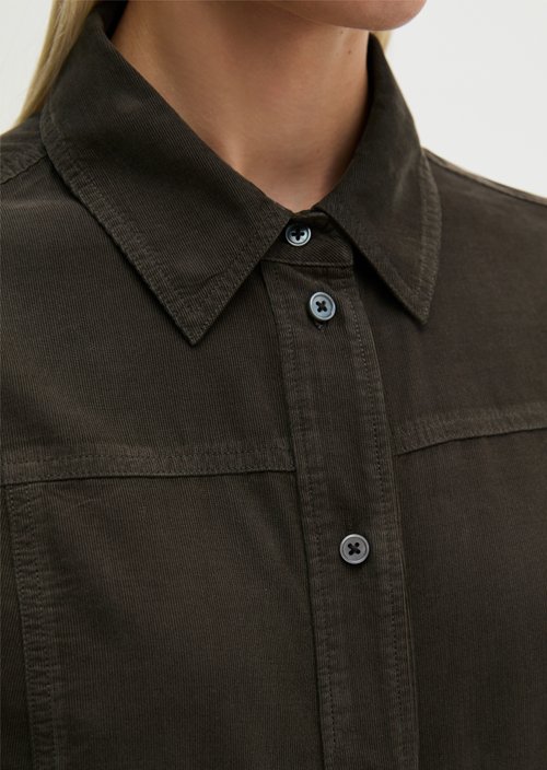 Fitted Long-Sleeve Fine-Cord Blouse — Burnt Coffee