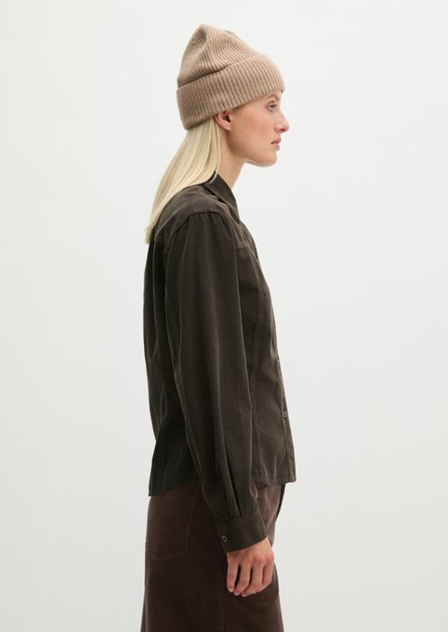 Fitted Long-Sleeve Fine-Cord Blouse — Burnt Coffee