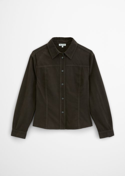 Fitted Long-Sleeve Fine-Cord Blouse — Burnt Coffee