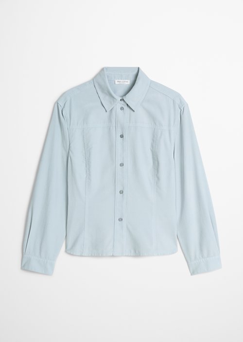 Fitted Long-Sleeve Fine-Cord Blouse — Glacial Blue