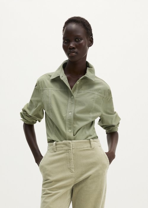 Fitted Long-Sleeve Fine-Cord Blouse — Smooth Sage
