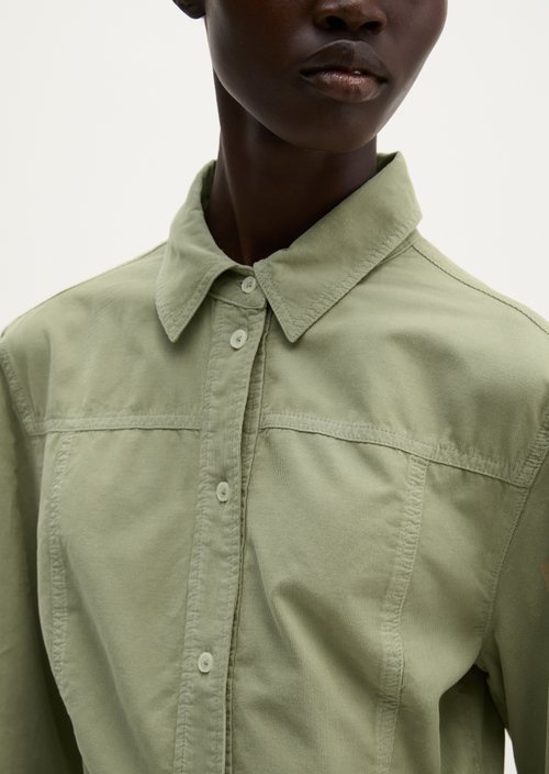Fitted Long-Sleeve Fine-Cord Blouse — Smooth Sage