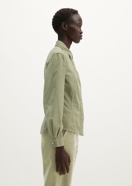 Fitted Long-Sleeve Fine-Cord Blouse — Smooth Sage